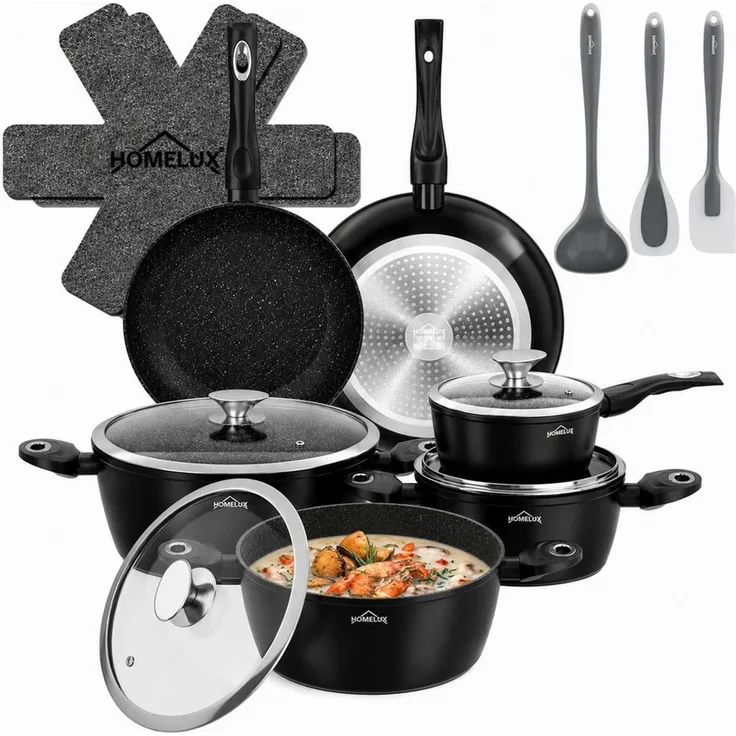 HOMELUX Topf-Set Kochgeschirr-Set, Induktions Töpfe Set, Antihaftbeschichtung, Aluminium, Edelstahl (Set, 15-tlg), Induktion