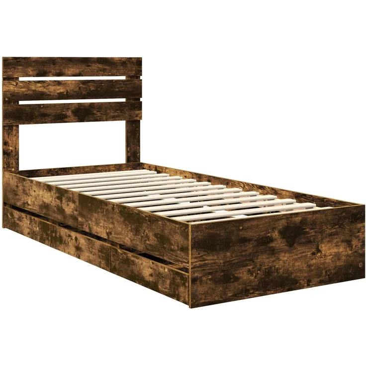 vidaXL Bettrahmen Geräucherte Eiche 90x200 cm Ingenieurs Holz 3411537 – Bild 3