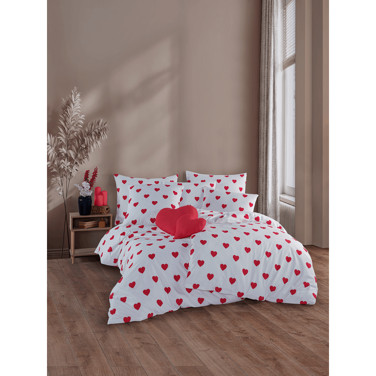 Bettwäsche Set Herz 100% Baumwolle, 135 x 200 / 80 x 80 cm, 2-teilig