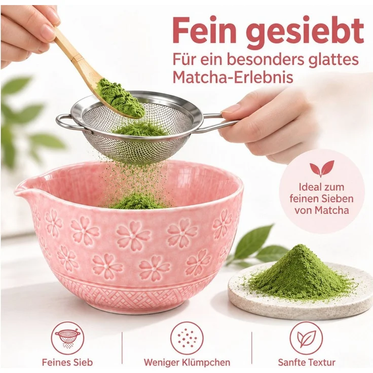 PFCTART Teeservice Matcha Set mit Pulver, Matcha Besen & Matcha Schale, 8-teilig (8-tlg), Bambus, Keramik, Baumwolle, Matcha Tee Set: Keramik-Schale, Besen, Keramikhalter, Bambuslöffel – Bild 4