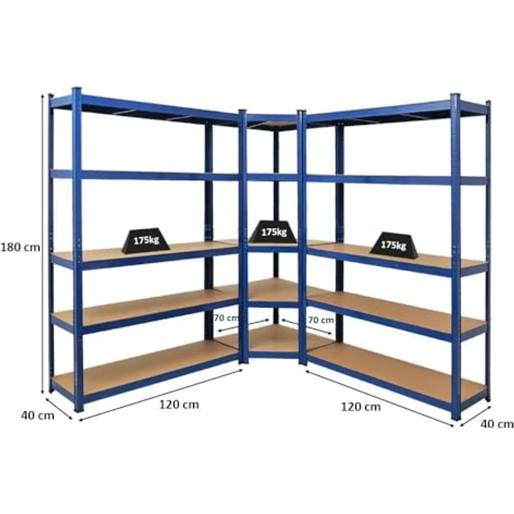 PROREGAL Mega Deal Eckregal Ragnar 1x: 180 x 70 x 40 cm | 2X: 180 x 120 x 40 cm Blau Fachlast 175kg, Kellerregal, Steckregal, Garagenregal, Lagerregal – Bild 3