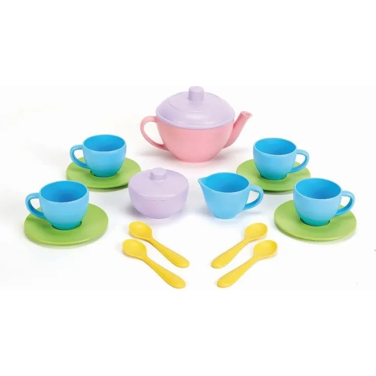 Green Toys 8645425, Teeservice für Kinderküche, Spielküche, Rollenspiel, nachhaltiges Küchenspielzeug für Kinder ab 24 Monaten, 17-teilig