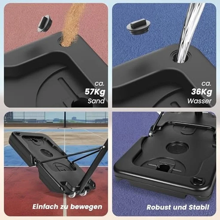 SAMAX Basketballkorb / Basketballständer 100-305 cm höhenverstellbar mit Rollen inkl. Netz – Bild 6