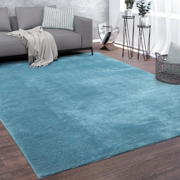 Paco Home Waschbarer Teppich Wohnzimmer Schlafzimmer Kurzflor rutschfest Flauschig Weich Moderne Einfarbige Muster, Grösse:300x400 cm, Farbe:Türkis – Bild 2
