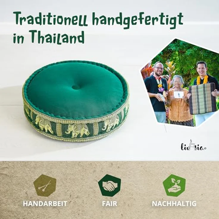 livasia Meditationskissen Zafukissen groß (Deluxe) vegan und handgefertigt, 44x15cm, Kapok – Bild 7