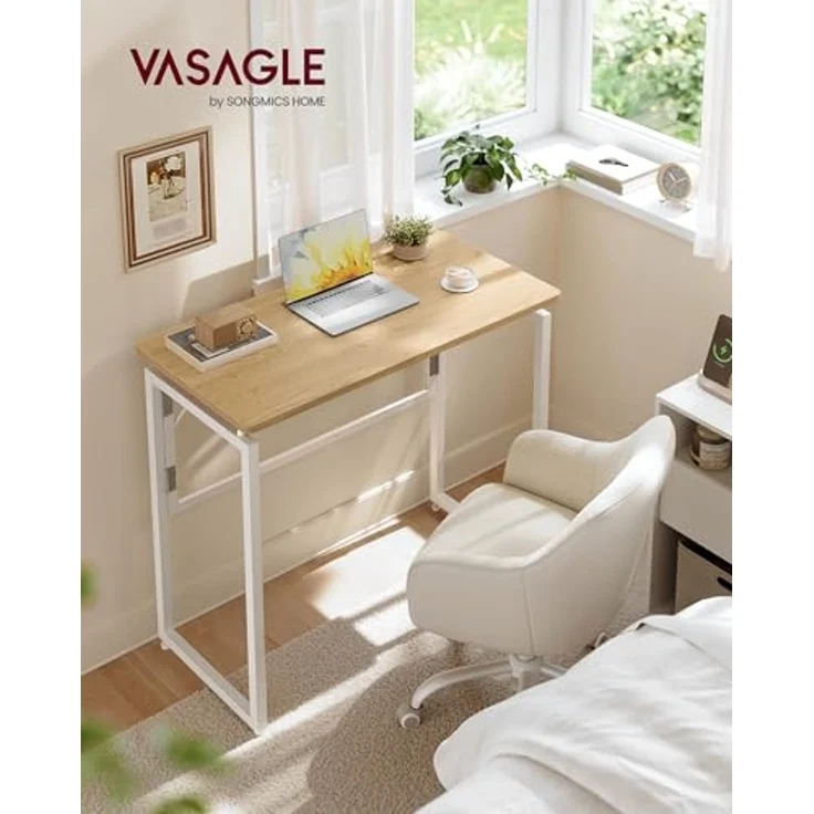 VASAGLE Klapptisch, Kleiner Schreibtisch klappbar, Computertisch, Tischplatte aus einem Stück, abgerundete Ecken, Tisch für Homeoffice, Schlafzimmer, 80x40 cm, natureichenfarben LWD151YD01 – Bild 2