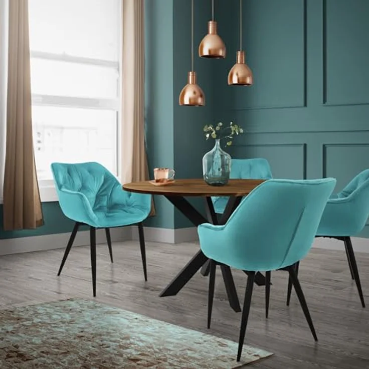 ML-DESIGN Stuhl Esszimmerstuhl mit Rückenlehnen und Armlehnen aus Samt mit Metallbeine (4 St), Ergonomischer Sessel Blau Wohnzimmerstuhl Polsterstuhl – Bild 3