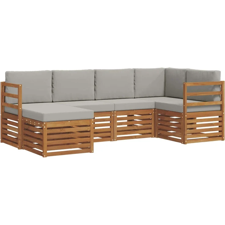 vidaXL Outdoor-Sofagarnitur 6 stk. 5-Sitzer Natur und Hellgrau 3375071 – Bild 2