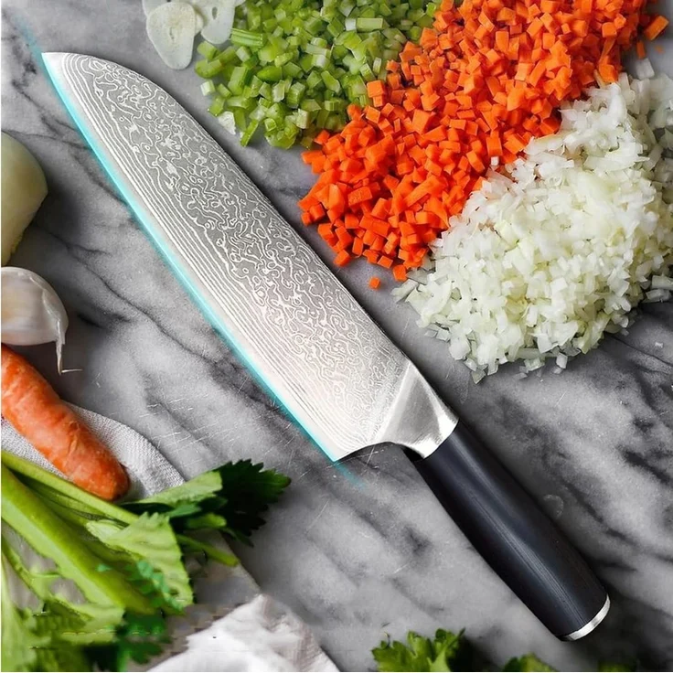 KingLux Damastmesser Santokumesser Damast Küchenmesser Für Fleisch, Gemüse Und Fisch – Bild 3