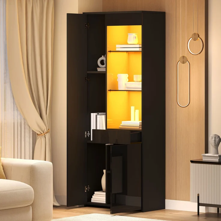 ZUBALIYA Schrank mit LED-Beleuchtung mit Schubladen in Schwarz, ideale Lösung für kleine Räume, robuste Verarbeitung, langlebige Materialien, einfache Selbstmontage, mit verständlicher Aufbauanleitung – Bild 4