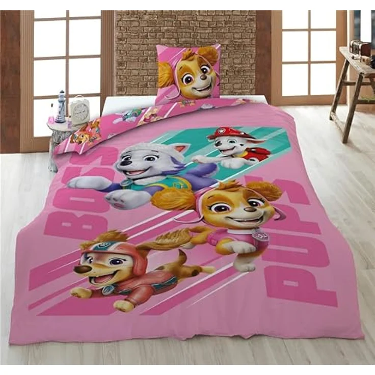 Aymax Paw Patrol Rosa Kinderbettwäsche 140x200 cm + Kissenbezug 65x65 cm, 100 % Baumwolle, mit Lieblingswelpen und "Boss Pups"-Design – Bild 2