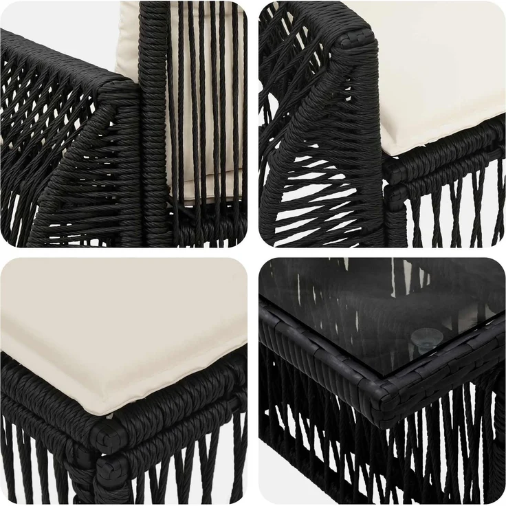 vidaXL Gartensofa-set 6 stk. Schwarz und Cremeweiß 100 x 55 x 73 cm 3436921 – Bild 7