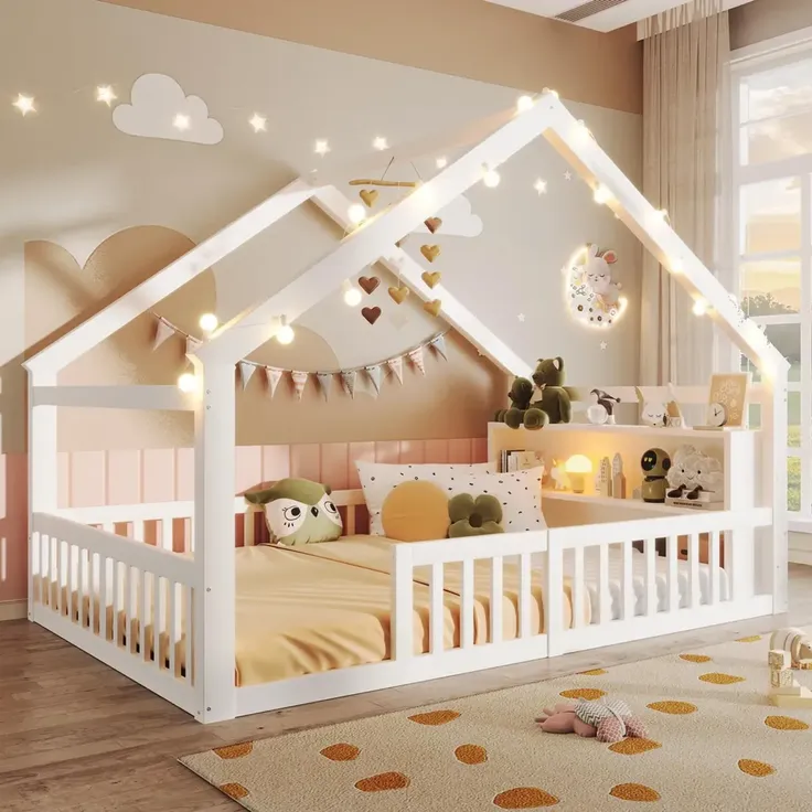Hausbett mit Lattenrost und Rausfallschutz, 140x190cm, Kinderbett, Jugendbett, Einzelbett, Kiefer – Bild 3