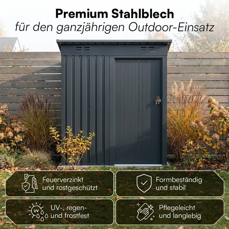 STEELSØN 'Talonix' Gerätehaus Pultdach mit Schiebetür, Stahl, anthrazit, wetterfest, 164x75x184/168 cm, abschließbar – Bild 3