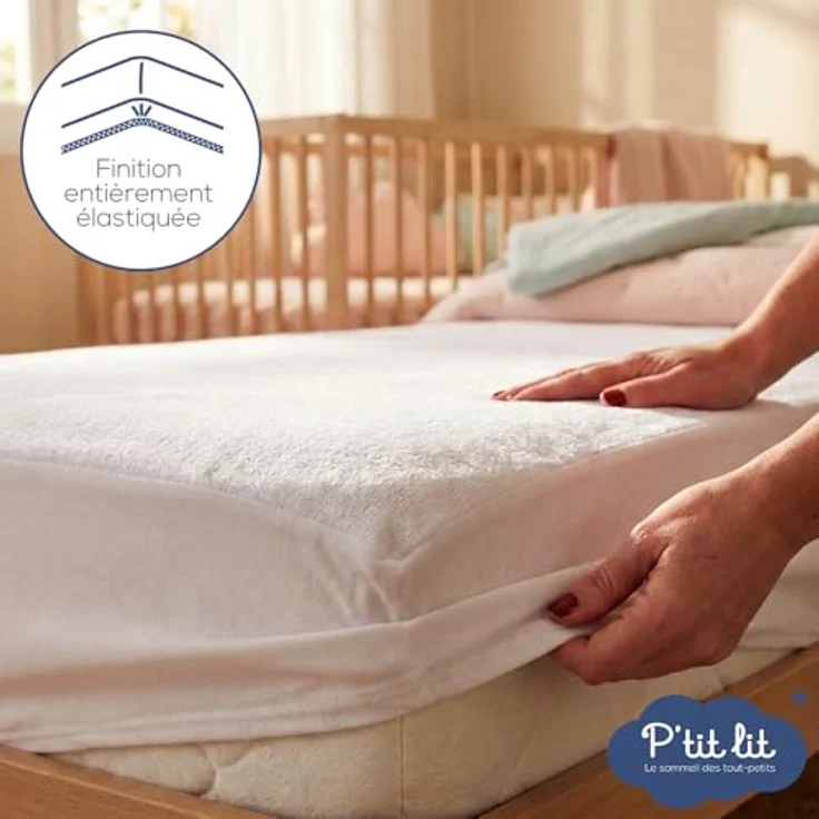 P' lit - Matratzenschoner für Bett, Hüttenschutz, gegen Milben, wasserdicht, 80 x 160 cm, Frottee, 100% Baumwolle, saugfähig und leise – Oeko Tex – Bild 4