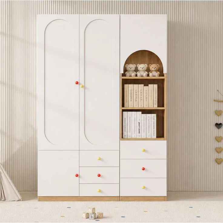 Kleiderschrank-Set mit Regal, B 130 x T 50 x H 200 cm, MDF in Weiß und Holzoptik – Bild 3