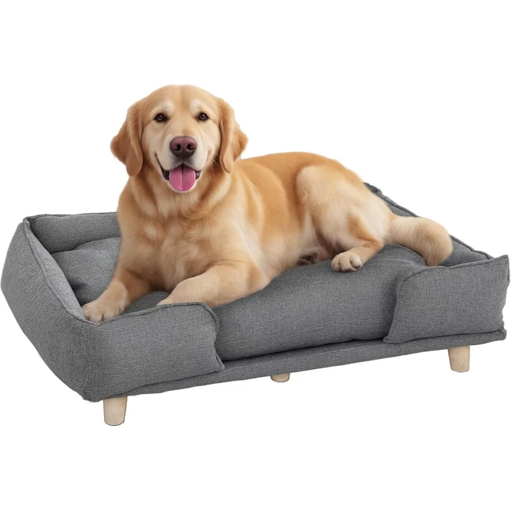 PawHut Tierbett für große Hunde unter 30 kg, Holzbeine, Polyester, mit abnehmbarem Sitzkissen, Dunkelgrau – Bild 1