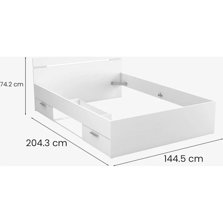 Dmora - Doppelbett VAR, Struktur des Container-Betts, Sommier mit Verkleidung, Matratzenhalterstruktur, 204x145 h74 cm, Mattweiß – Bild 2
