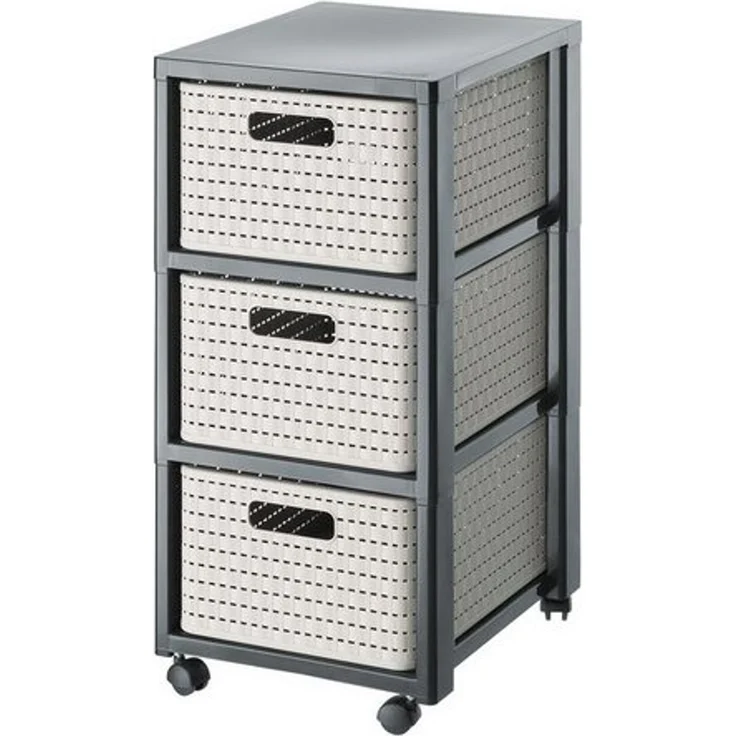 ROTHO Aufbewahrungsbox Country Rollcontainer mit 3 Schubladen in Rattan-Optik – Bild 4
