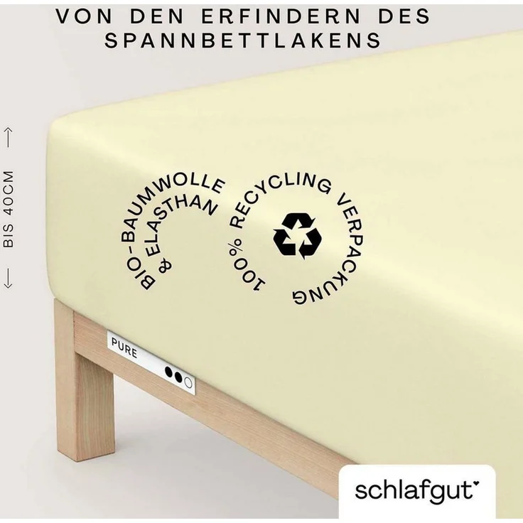 Schlafgut Spannbettlaken PURE BOXSPRING Bio-Baumwolle mit Elasthan, 170 g/m², Bettlaken, Jersey-Elasthan, Gummizug: rundum, (1 Stück), PREMIUM Boxspringbett Laken bis 40 cm Höhe, dehnbar blickdicht, straff – Bild 1