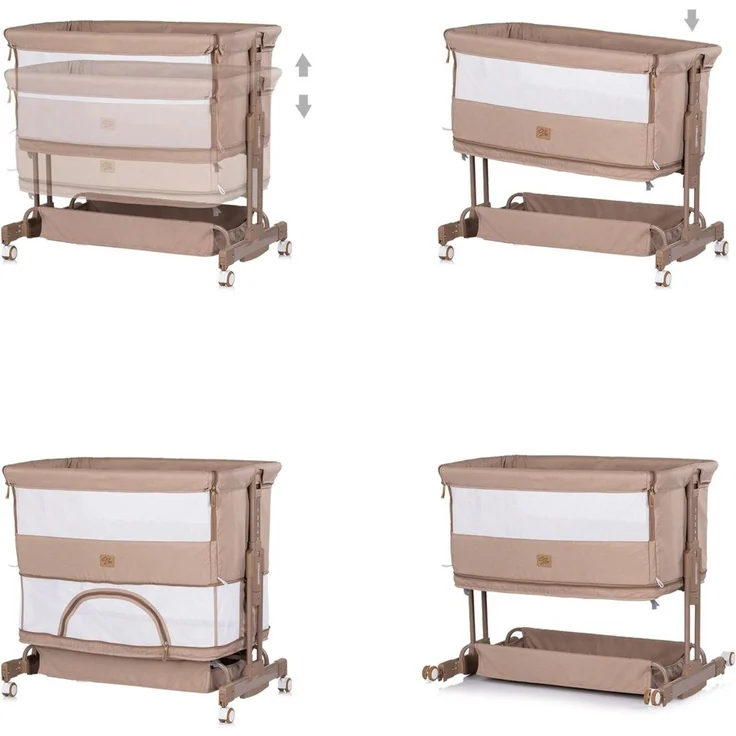 Chipolino Beistellbett Zen 2 in 1 Babybett Schaukelfunktion 7 Höhen Moskitonetz beige – Bild 4