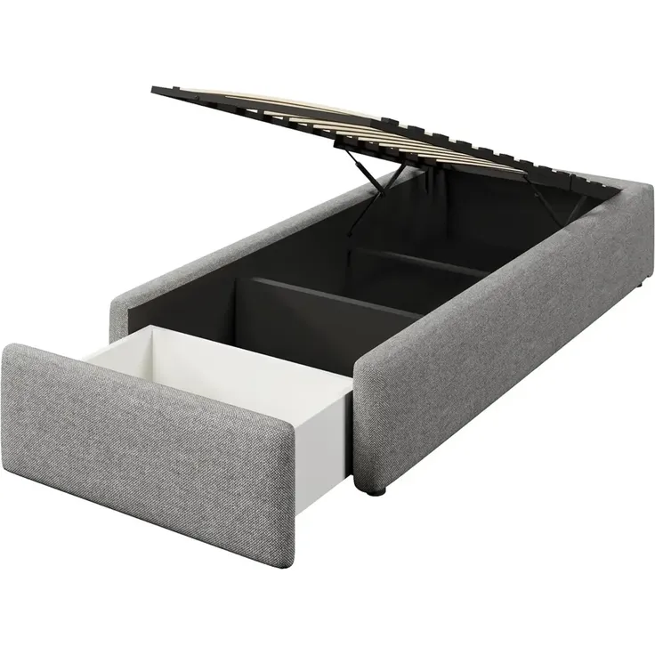 Futonbett mit Bettkasten, Lattenrost und Schublade, 90x200 cm, Bezug, Leinen – Bild 8