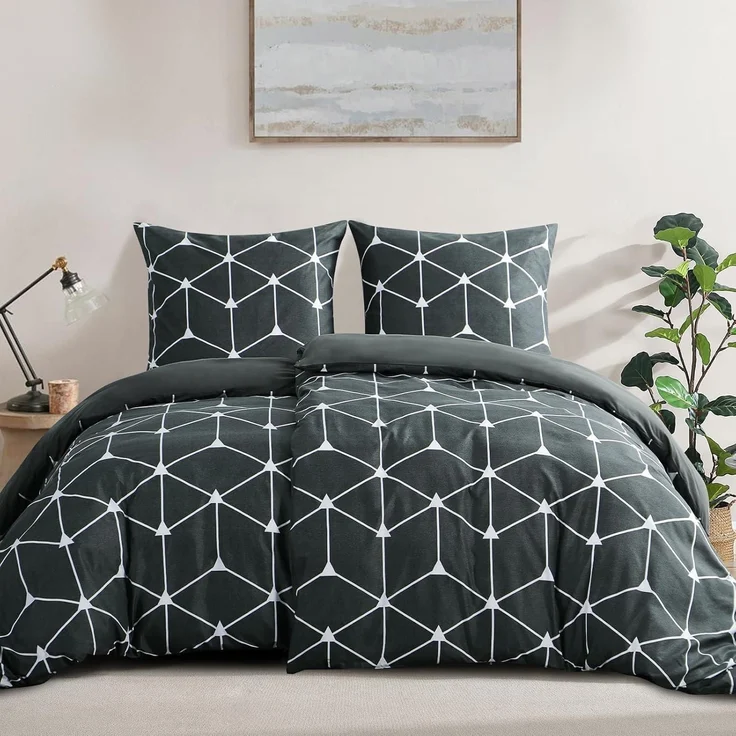 Bettdecke Flauschige Decke Bettwäsche 135x200 4teilig Anthrazit Geometrie Muster – Bild 1