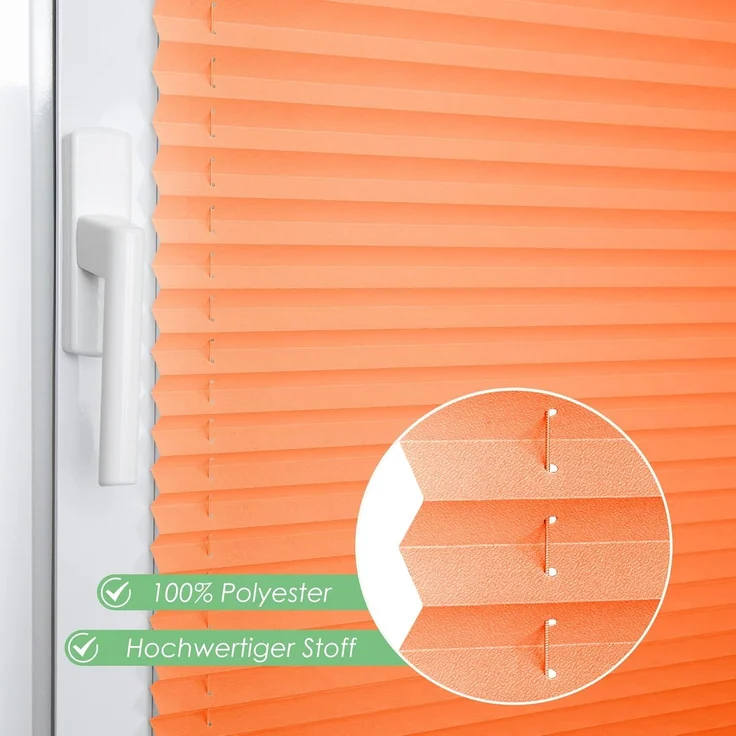 bobodeco Plissee ohne Bohren Klemmfix Faltrollo Jalousie Orange 80x130 cm (BxH), Plisseerollo Sichtschutz und Sonnenschutz Blickdicht Easyfix lichtdurchlässig Rollo für Fenster & Tür – Bild 2