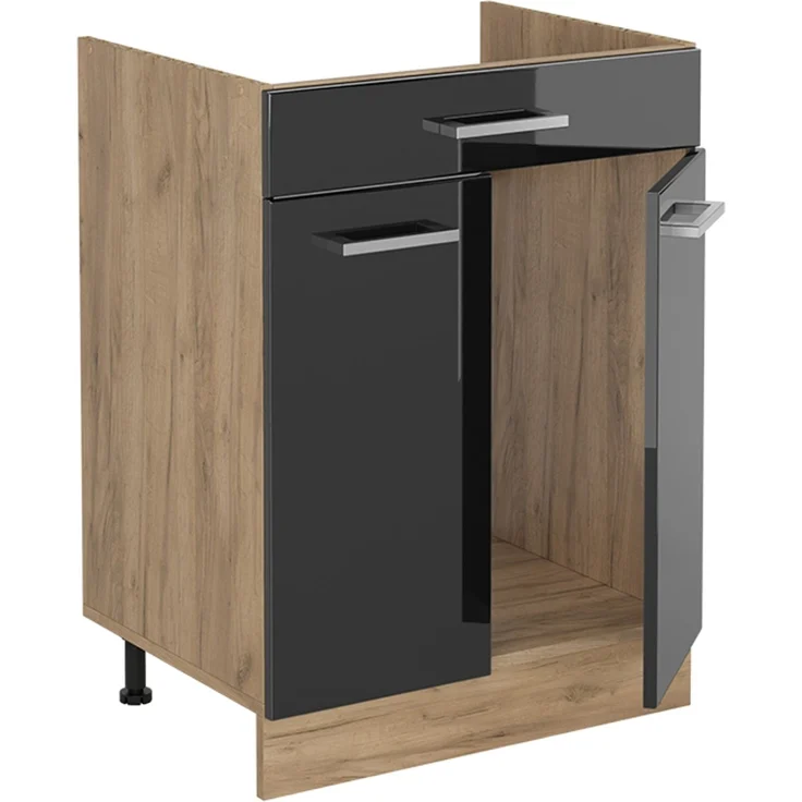 Küchenunterschrank R-Line Anthrazit Hochglanz/Goldkraft Eiche 60 cm mit Schublade ohne Arbeitsplatte Vicco – Bild 3