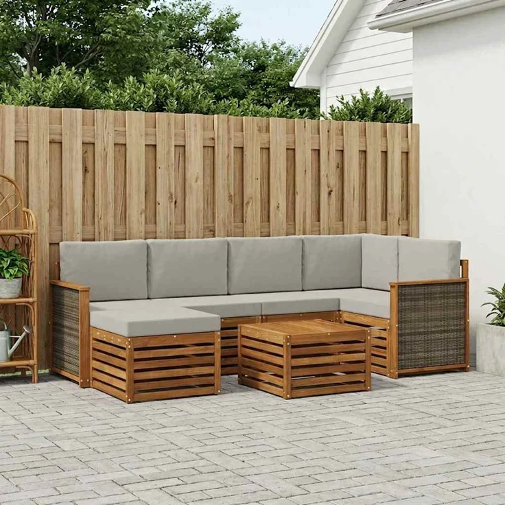 vidaXL Outdoor-Sofagarnitur 7 stk. 5-Sitzer Natur und Hellgrau 3384587 – Bild 1
