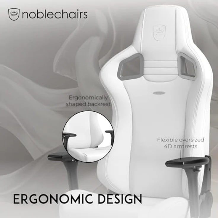 noblechairs Epic Gaming Stuhl - Gaming Sessel - Gaming Chair Pc - Bürostuhl Ergonomisch - Schreibtischstuhl - Drehstuhl - 120 kg Belastbarkei (White Edition, High-Tech Kunstleder) – Bild 4