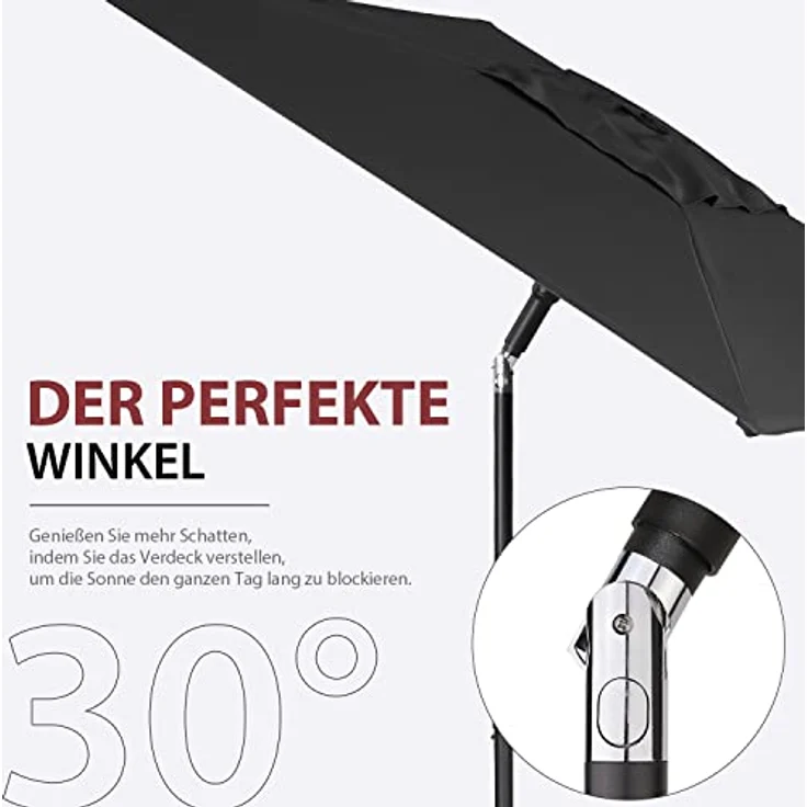 Sekey® 180×130cm Sonnenschirm für Balkon, Terrasse& Garten,Windfest Kippbar Grau UPF 50+ Rechteckig – Bild 3