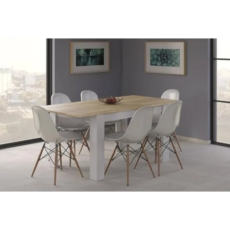 Dmora - Ausziehbarer Midland-Tisch, ausziehbare Konsole für das Esszimmer, zu öffnender Küchentisch mit Verlängerung, 140/190 x 90 x 78 cm, Eiche und Weiß – Bild 4