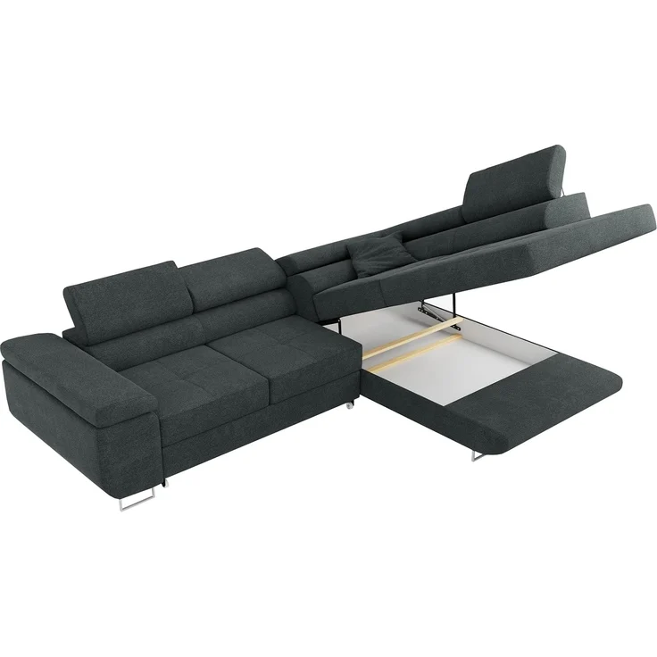 Ecksofa L-Form Couch mit Schlaffunktion und Verstellbare Kopfstützen - GUSTAW - Dunkelgrau Stoff - Rechts – Bild 6