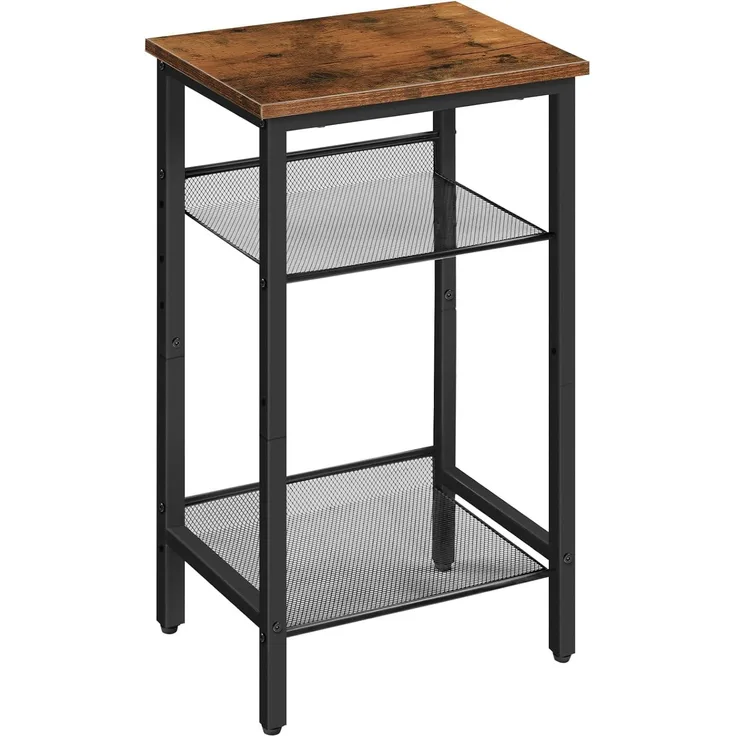 HOOBRO Beistelltisch, Telefontisch mit 2 verstellbaren Gitterablagen 45 x 35 x 75 cm, Sofatisch, Kaffeetisch, Industrie-Design, Dunkelbraun-Schwarz EBF01DH01
