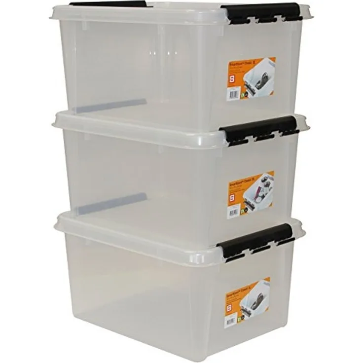 Orthex Stapelbox 3x stapelbare Box Smart Store Classic 31 transparent Deckel & Verschlu (3 St)