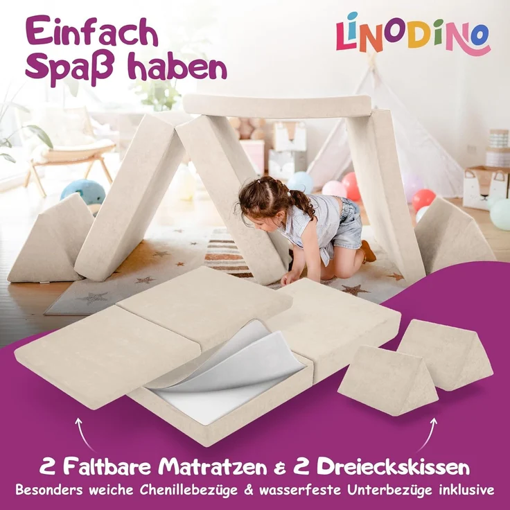 Linodino Kindersofa Spielsofa I aus Schaumstoff Bausteine I Spielcouch für Kinder, Wasserfeste Unterbezüge, Waschbare Chenille Bezüge 30° – Bild 4