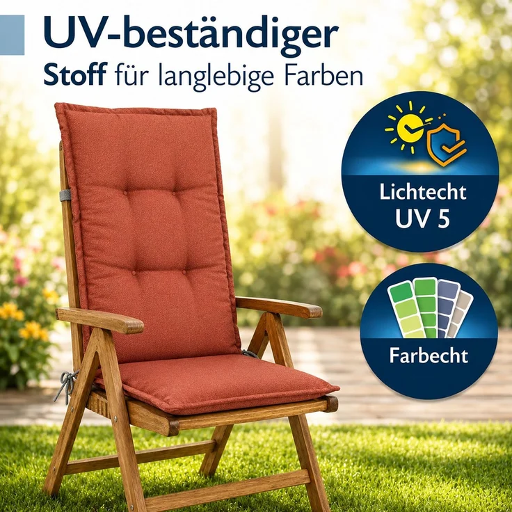 BURI 6x Auflagen Set Hochlehner für Gartenstühle 120x48x7cm Sesselauflagen Polster UV Lichtecht - Gartenstuhlauflagen Stuhlkissen mit Dicker Schaumstoff Füllung (Terrakotta) – Bild 5