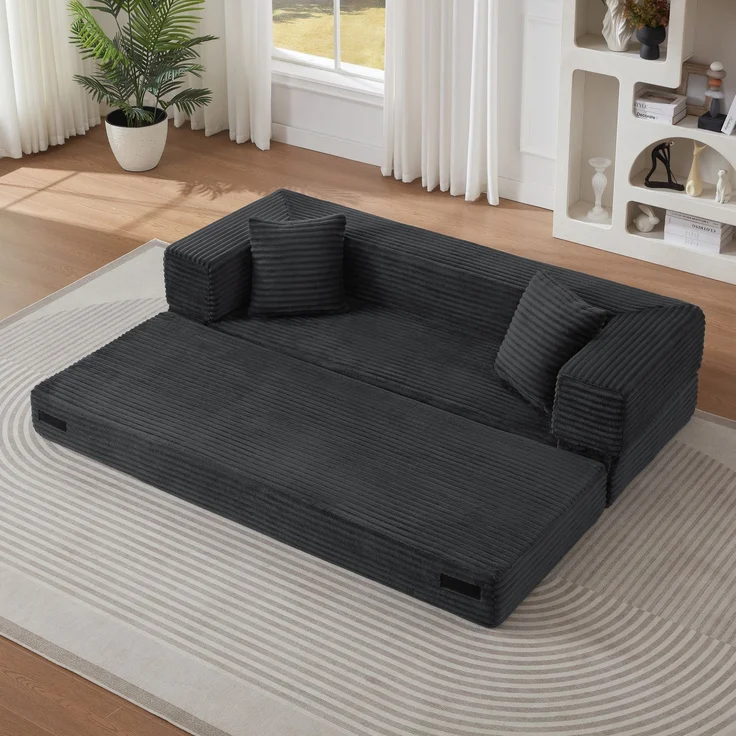 ZUBALIYA Schlafsofa, mit Schlaffunktion, H 60 × T 200 × B 76 cm, Dunkelgrau, Schaumstoff – Bild 5