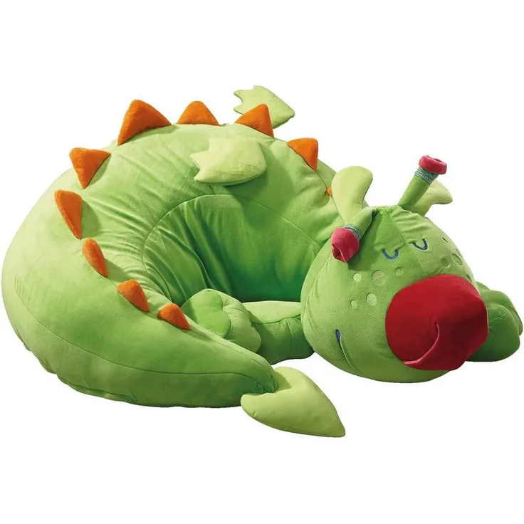 HABA 8605 Sitzdrache Fridolin, großer Sitzsack für Kinder aus Nicki und Velours mit Füllung aus Schaumstoff-Flocken, Bezug waschbar bei 30°, Länge und Breite: 110 cm