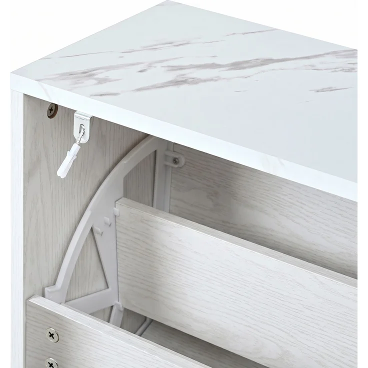 ZUBALIYA Schuhschrank (105 x 24 x 95,5 cm), 4 Klappfächer, Strukturierte Fronten, Stauraum für Flur und Eingangsbereich, Weiß – Bild 17