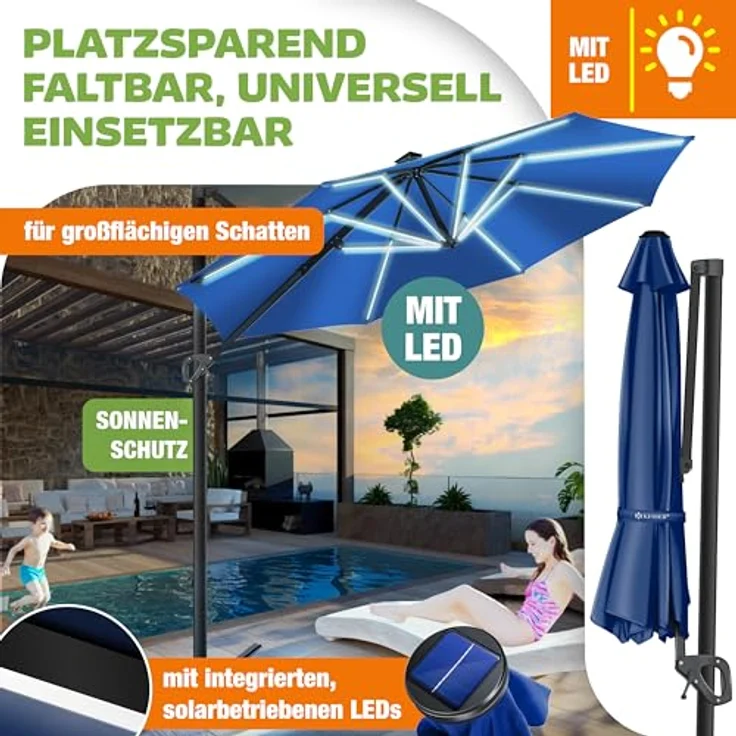 KESSER® Sonnenschirm Ampelschirm Sun Rund XL, Navyblau, Mit LED – Bild 5
