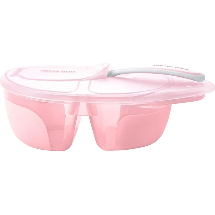 Kikkaboo Kinderschüssel Tasty Doppelkammer, Löffel, Deckel, großes Fach 150 ml rosa – Bild 3