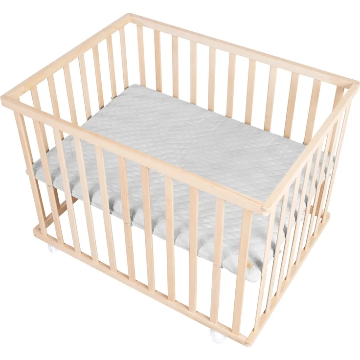 roba Laufgitter 75 x 100 cm - inkl. Schutzeinlage 'roba Style' grau - Höhenverstellbar - Buche natur