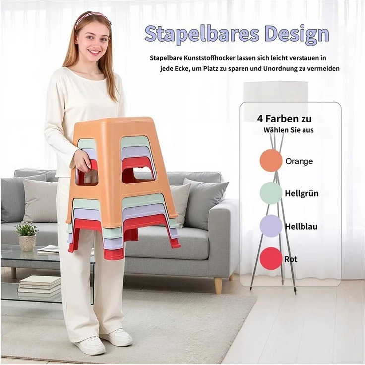 Rutaqian Sitzhocker 10 stapelbare Hocker für Klassenzimmer, 47 cm hoch, Kunststoffhocker, Tragbare Stühle ohne Rückenlehne für Klassenzimmer Büro und Zuhause – Bild 3