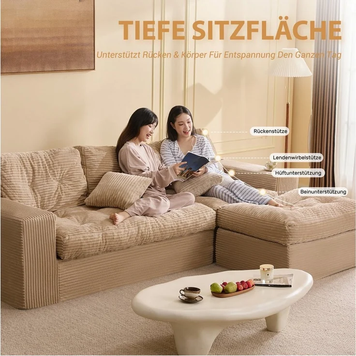 LITBIRD Ecksofa 3-Sitzer Sofa mit Marshmallow-Softpolster & Modulares Recamiere Sofa, 1 Teile, Cordstoff Schlafsofa & Relaxsofa, Wohnzimmer Sofa – Bild 4