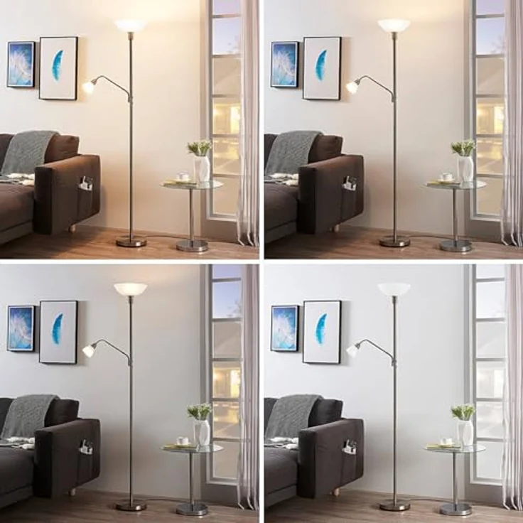 Lindby Stehlampe Jost, LED, Metall, Alu IP20, 1 x 15 W LED E27 + 1 x 8 W LED E14 – Bild 5