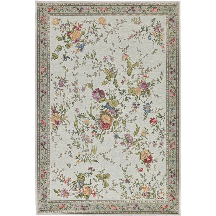 THEKO Flachwebteppich „Flomi Sagrini“, mintgrün, rechteckig 60x90 cm, floral, für Fußbodenheizung geeignet, pflegeleicht