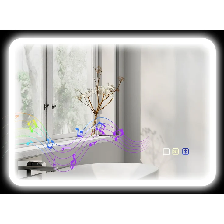 LED-Badezimmerspiegel mit Bluetooth, 50 x 70 cm, Touch-Schalter, dimmbares Licht, 3 Farben, beschlagfrei, Speicherknopf, silber – Bild 1