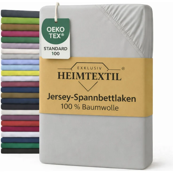 EXKLUSIV HEIMTEXTIL Jersey Spannbettlaken Premium 100 x 200 cm Silber 100% Baumwolle Öko - Tex Zertifiziert Bed-Sheet Bettlaken Spannbetttuch Topper Leinentuch – Bild 1